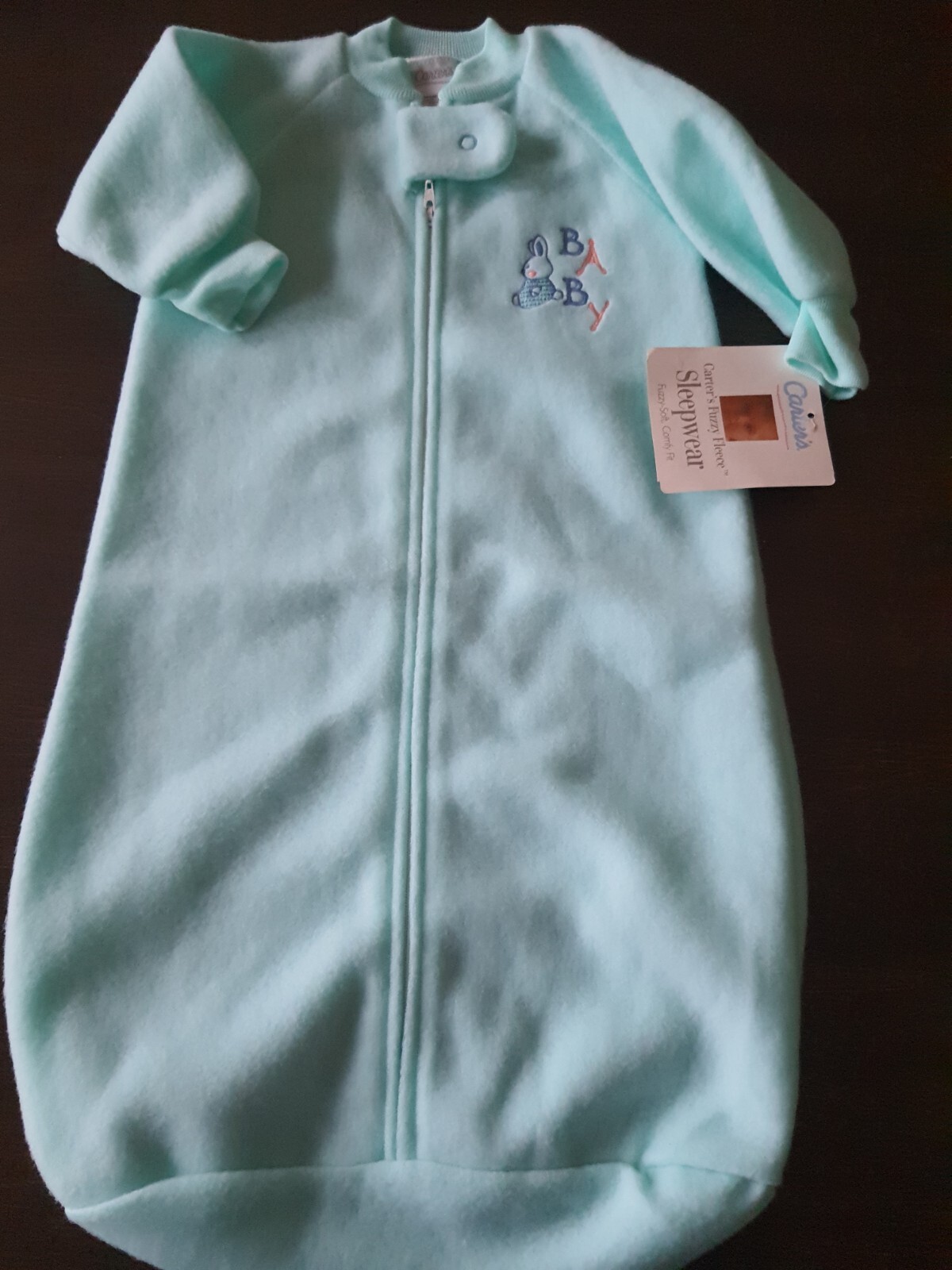 Vintage CARTERS NWT Fleece Sleep Sack Bag green aqua bunny One Size To