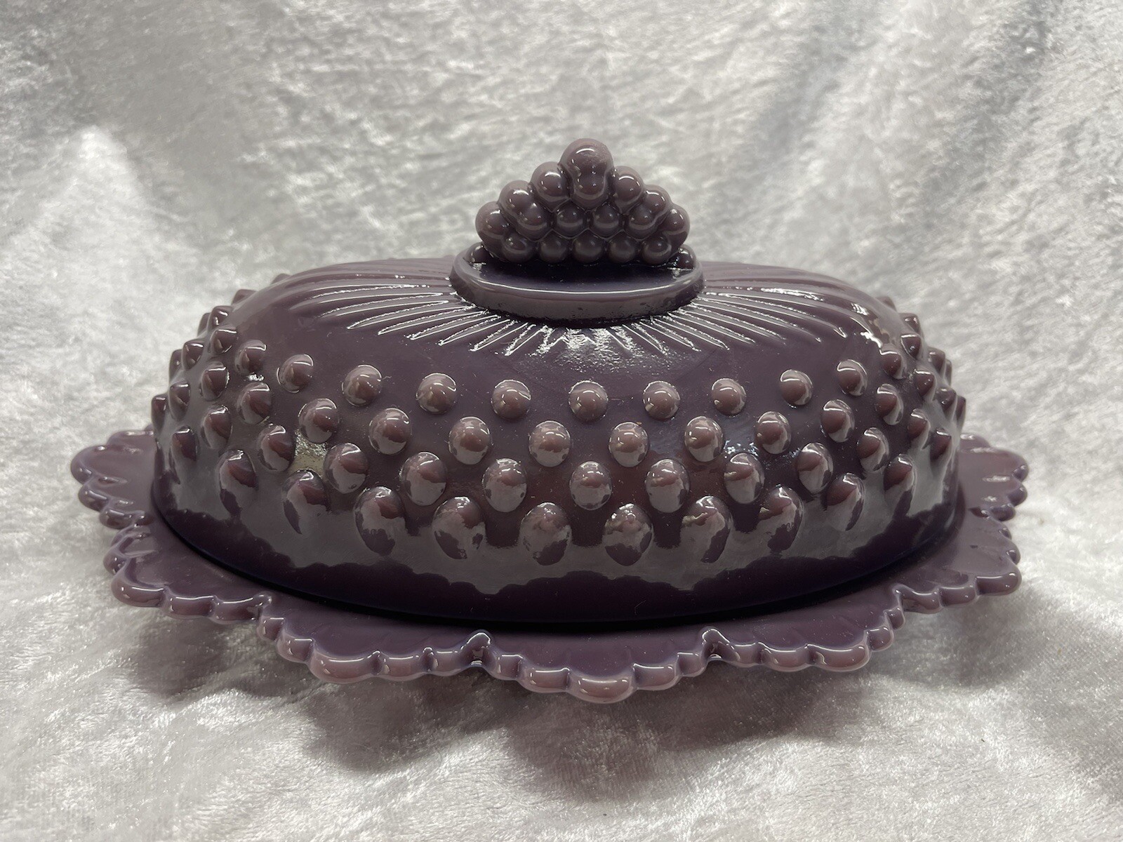 Mosser Glass Butter Dish Oval Eggplant Purple Hobnail Plum Gigi Fenton