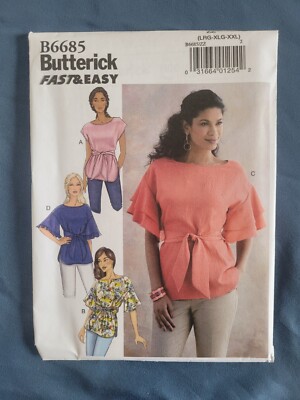 Butterick Sewing Pattern B6685 Fast & Easy Drop Shoulder Top Sash 16-26 UNCUT