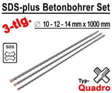 3x SDS-plus Betonbohrer Quadro Bohrer Hammerbohrer 10mm 12mm 14mm x 1000mm Lang