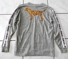 Pink Victoria’s Secret Gold Sequined Bling Dog Long Slv Shirt XS Relaxed H42
