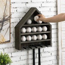 Solid woodwall mounted baseball bat holder storage rack wooden ball storage rack