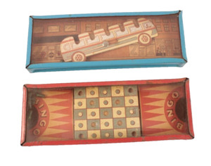2 1930s Tin Hand Held Pinball Machine Games - Very Good Condition Bus and Bingo