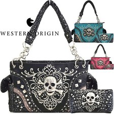 Rhinestone Skull Punk Concealed Carry Purse Women Handbag Shoulder Bag / Wallet