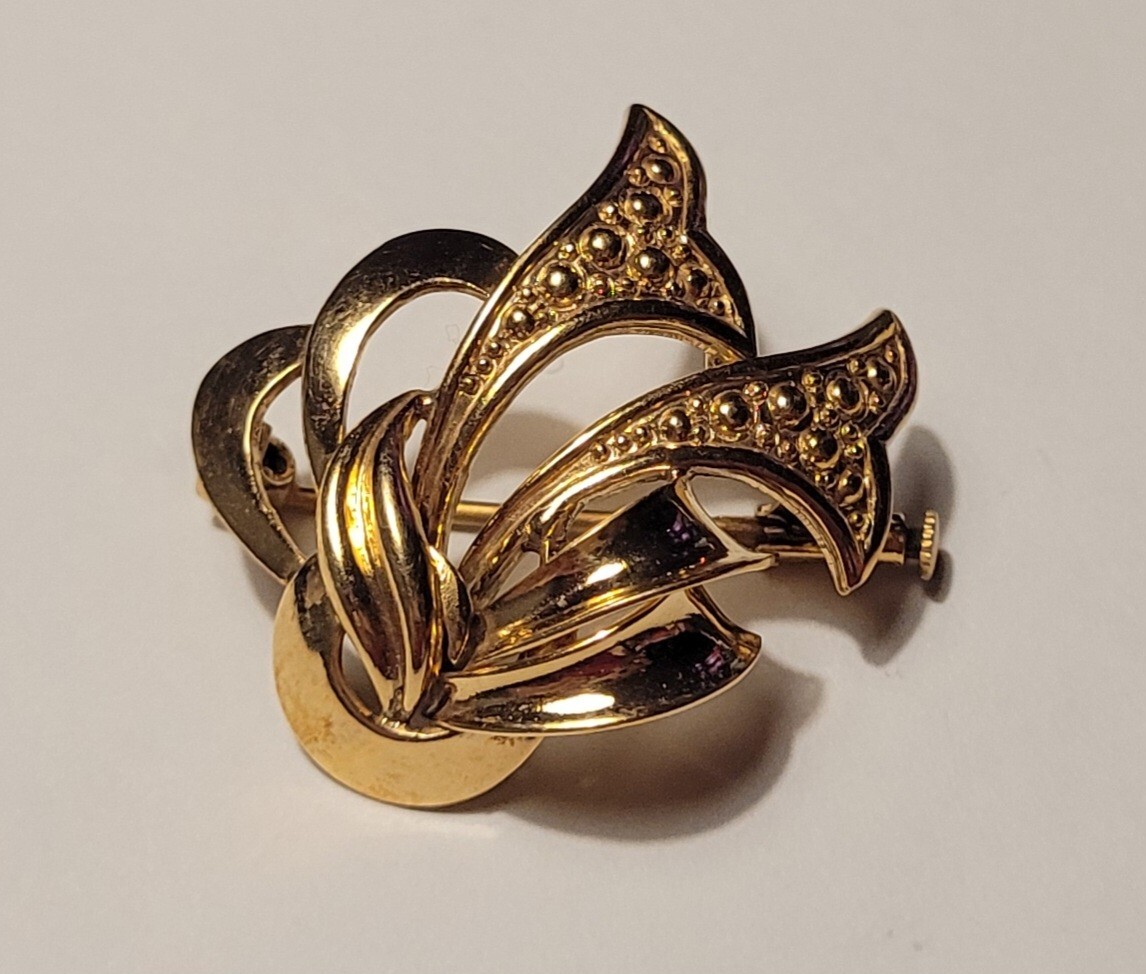 Broche Vintage Fleurs Plaquée Or Jaune - Bijou Ancien - Occasion