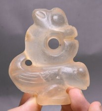 7CM China Hongshan Culture Yellow Crystal Pig Dragon Hook Bird Amulet Pendant