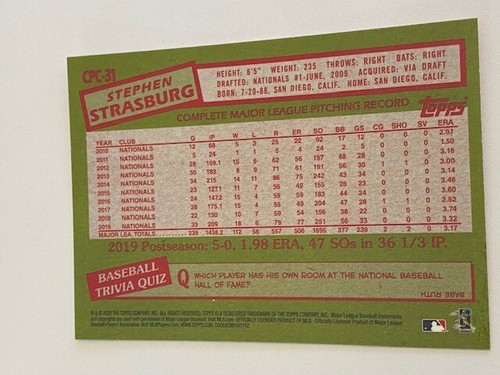 2020 Update Silver Pack 1985 Topps Chrome Baseball Stephen Strasburg #CPC-31 - Picture 2 of 2