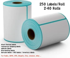 4x6 Waterproof Thermal Labels Blue Backing Perforated for USPS/FedEx/UPS, Amazon