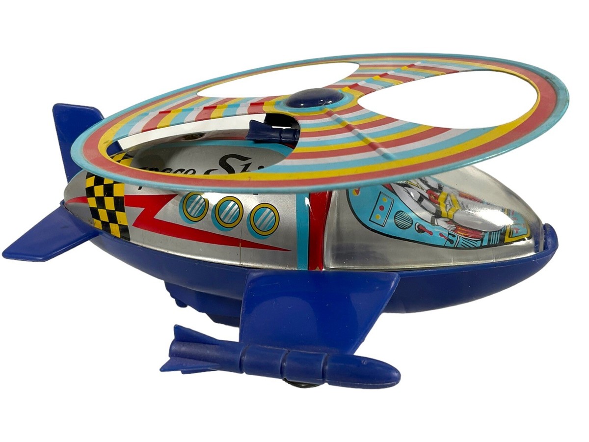 Vintage 1950's MTU Korean Wind-Up Powered SPACE SHIP Tin Litho Toy