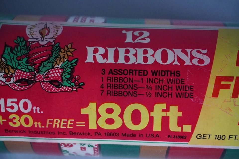 Berwick Christmas bow package ribbon 180 total feet 1/2" 3/4" 1" widths NOS - Image 2 of 4