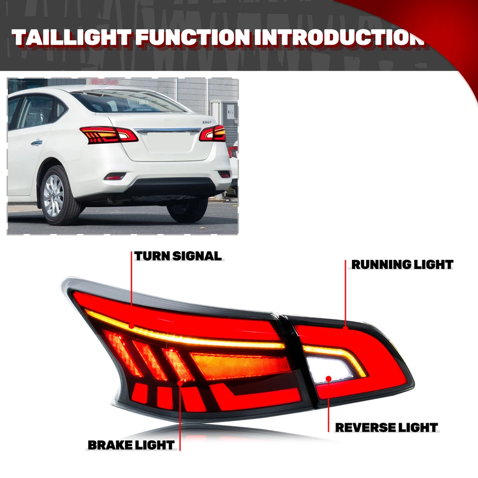 LED Tail Lights for Nissan Sentra Sylphy 2013-2019 B17 Black Rear Lamps Assembly - Image 2 of 4