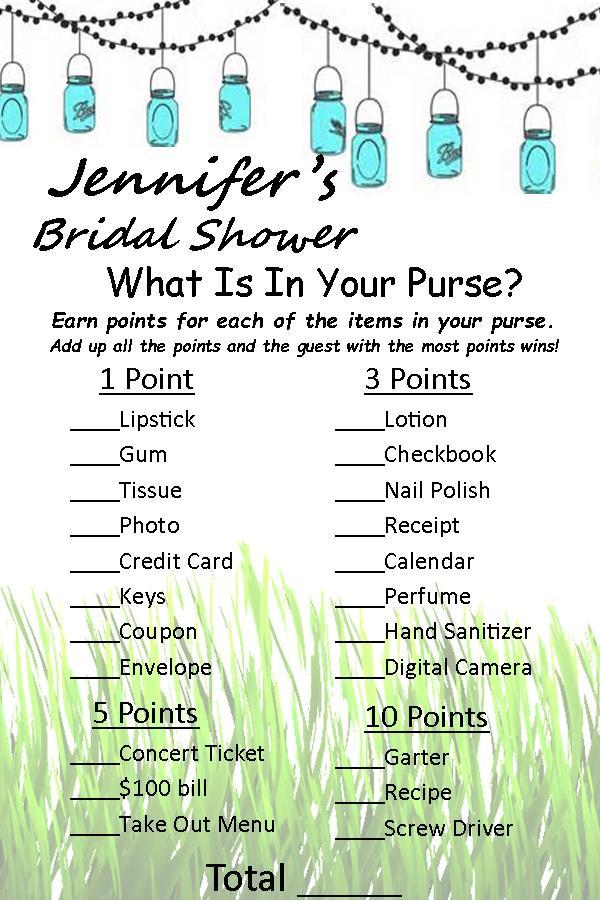 What's In Your Purse Bridal Shower Game at Dawn Boykins blog