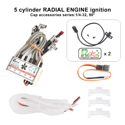 Rcexl 5 Cylinder Radial Engine Ignition CDI for NGK ME-8 1/4 -32 90° w/ Sensor