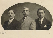 #22653 Greece 30.10.1921. Three men with a mustache artistic photo PC size RPPC