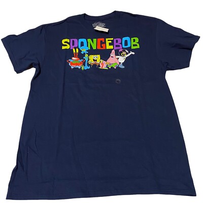 NEW Spongebob Squarepants Mens Medium Shirt Blue Patrick Sandy Mr Krabbs Gary