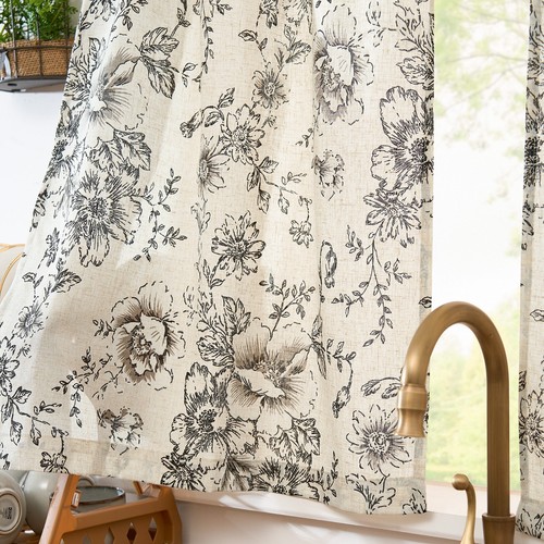 COLLACT Linen Kitchen Curtains Floral Tier Curtains Farmhouse Cafe Curtains - 第 19/47 張圖片