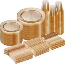 600 Piece Gold Glitter Disposable Plates Set for Party Dinnerware