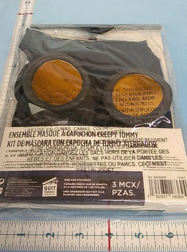 Mask Creepy Tommy Hooded Mask Kit Holloween Dark Side 3 Pc Hood Goggles Mask - Image 4 of 4