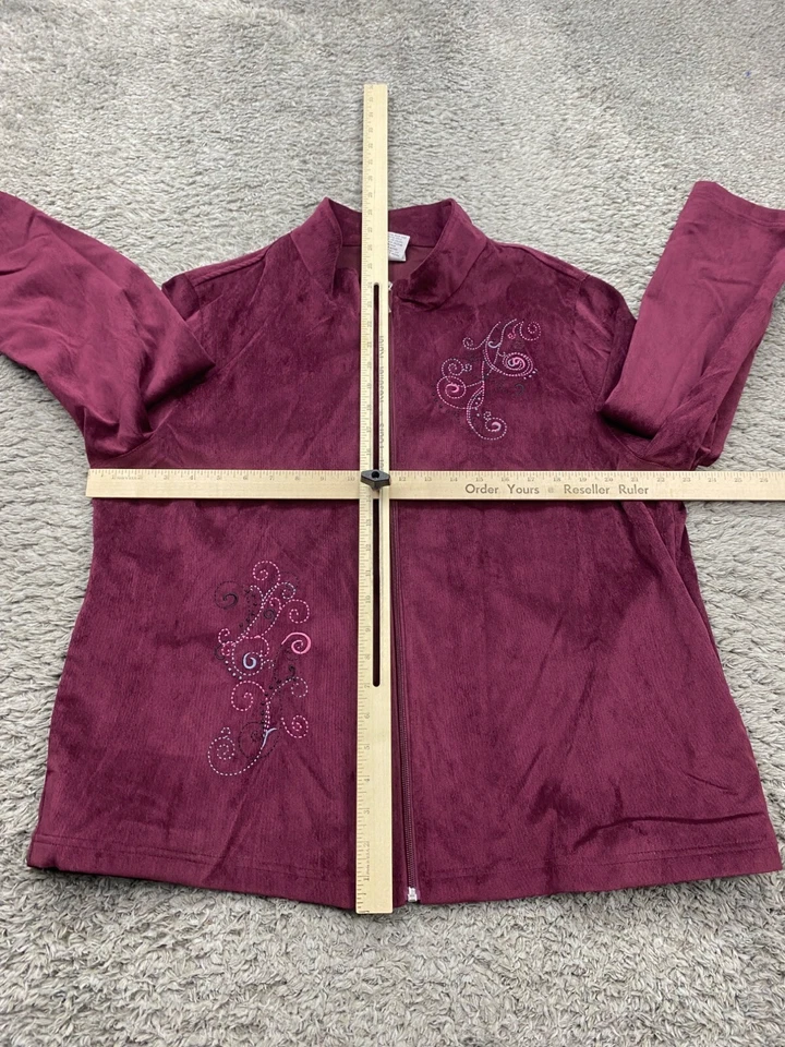 Chaqueta BonWorth Mujer Grande Pequeña Borgoña Pana Cremallera Completa Adorno de Cuentas Foto 4 de 4