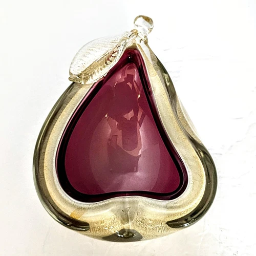 MCM Alfredo Barbini Murano Sumerso Gold Pink Pear Glass Ashtray Bowl 1950's 7"