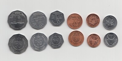 MADAGASCAR: Set of 6 Coins -1, 2, 5, 10, 20, 50 Ariary 2003 - 2024 Series AU-UNC