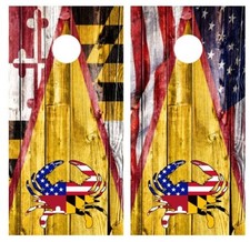 Maryland/U.S. Flag Crab Cornhole Board Wrap LAMINATED Decal Vinyl Sticker 3339