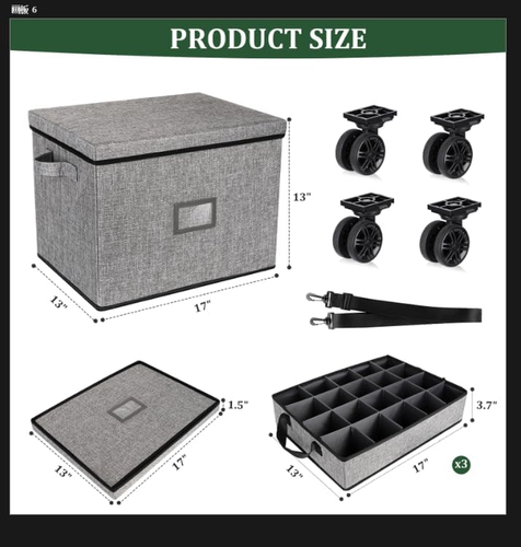Rolling Ornament Storage Box, Holiday Ornament Organizer with 3 Individual Remov - Picture 7 of 7