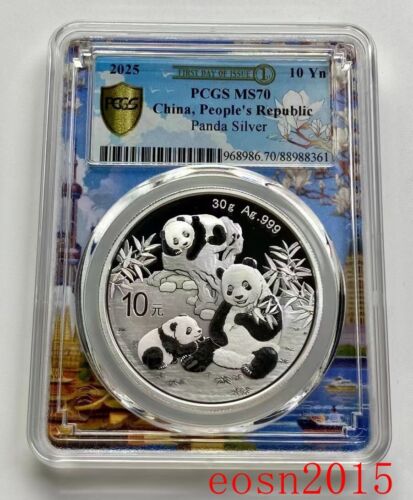 A 2025 China 10 Yuan 30g Panda Silver Coin PCGS MS70 - First Day Issue