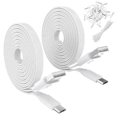 2Pk 10Ft Micro USB Extension Cable for Zmodo, Wyze Cam, Flat Charging Cord Bx26
