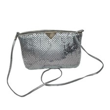 Silver Mesh Bag Formal Zipper Purse Clutch Handbag with Strap 9" X 7" Vintage
