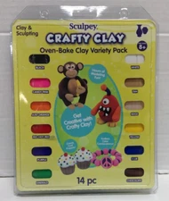 14pc Sculpey Crafty Clay Oven Bake Variety Pack with 12 colors 2 modeling tools