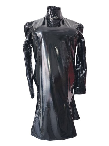 Black shiny faux leather PVC fish tail dress. 50"/52" bust. Size 24 UK New. - Picture 3 of 7