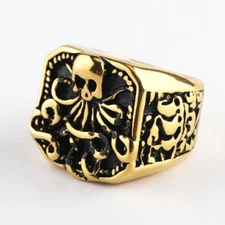 Men's Skeleton Octopus Signet Ring Stainless Steel Biker Punk Rings Gold Plated
