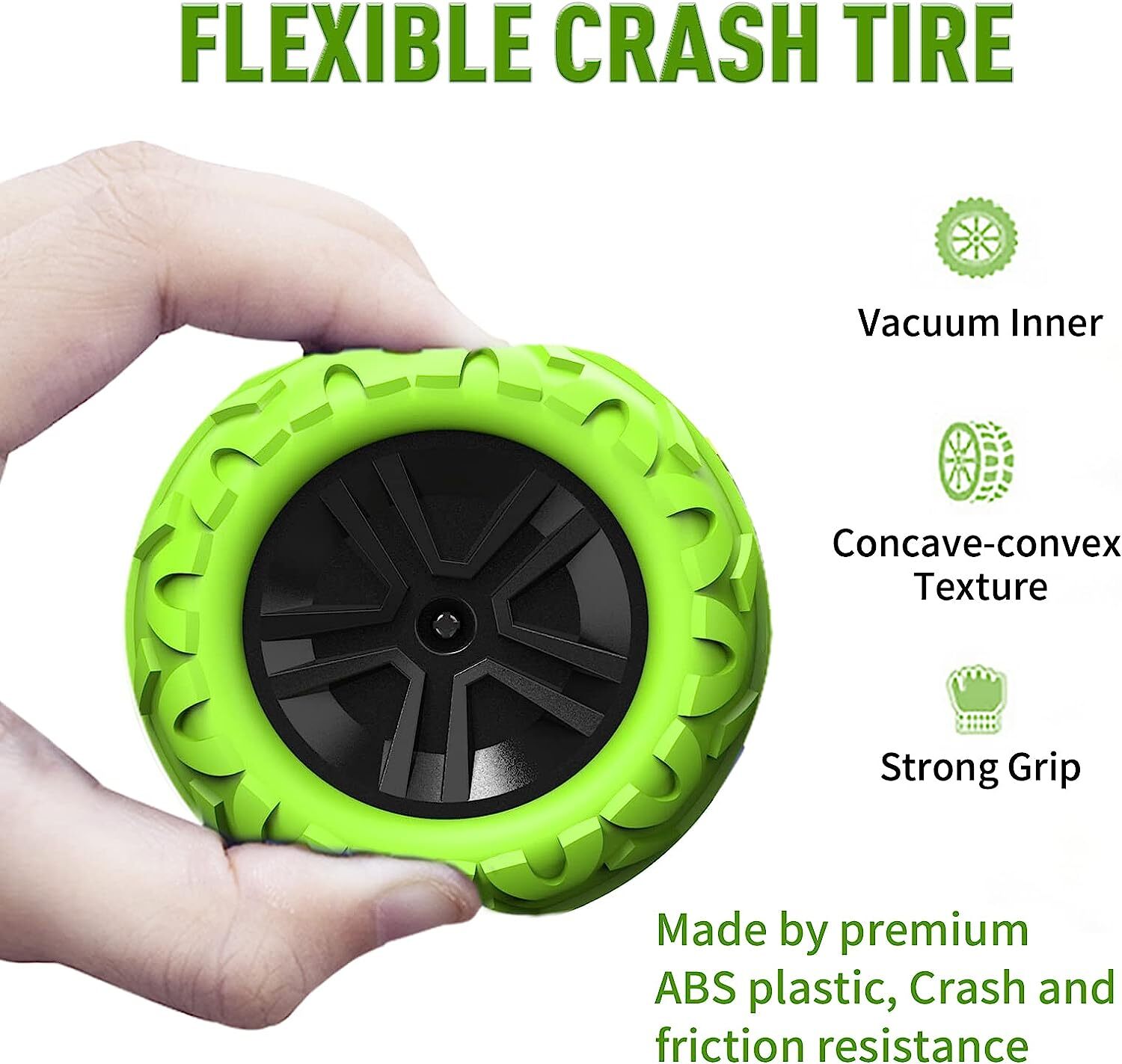 Remote Control Kids Toy Car with LED Light - 360° Flips Off Road RC Car (GREEN)