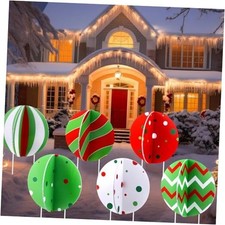6 Pcs Christmas Balls Yard Signs Plastic 3D Lime Green Red Xmas Yard Sign