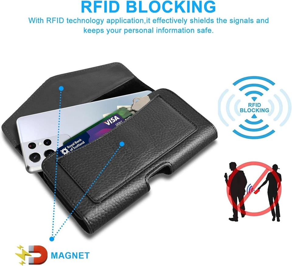 Coldre de couro horizontal bolsa para celular suporte para cartão com clipe para cinto capa - Imagem 4 de 4