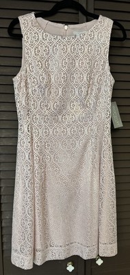 Eva Mendes Light Pink Lace Floral A-Line Dress Sleeveless Round Neck Size 8