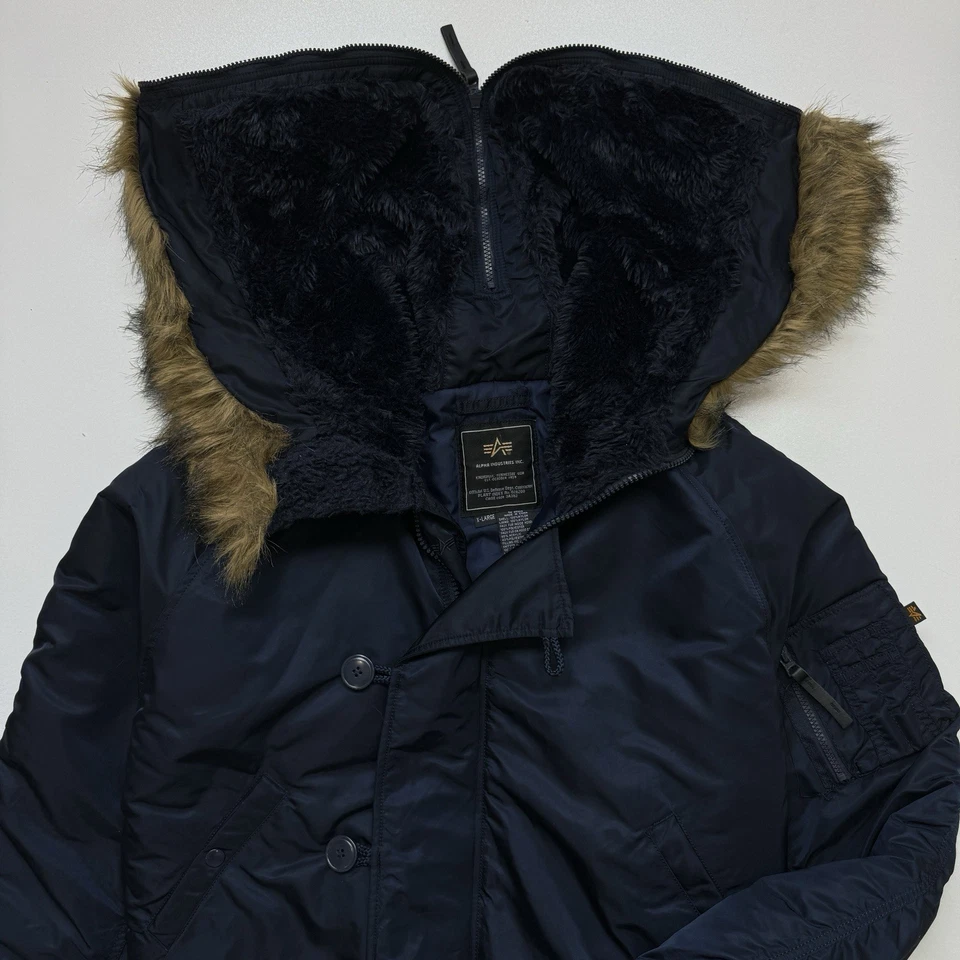 Alpha Industries Flying Bomber Jacket N-2B Heavy Heritage Mens XL Blue Hooded - Image 4 of 4