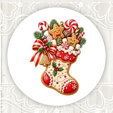 Whimsical Christmas Cookie Stocking Stickers Round Matte Labels Seals