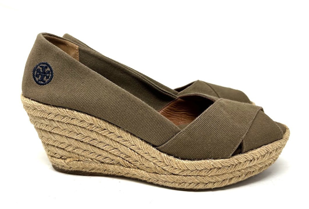 Tory Burch Filipa Criss Cross Espadrille Platform Wedge Olive Canvas Shoes 9 B thumbnail 8