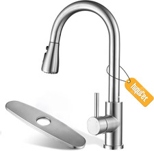Kitchen Sink Faucet with Pull down Sprayer with Deck Plate, Brushed Nickel High