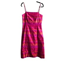 Ann Taylor Silk Taffeta Pink Fuchsia Striped Tank Tea Party Garden Spring Dress