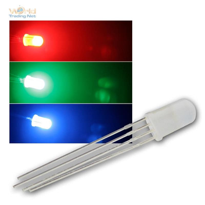 100 LED 5mm RGB diffus, 4-polig steuerbar, diffuse steuerbare LEDs 3-Chip RGBs