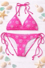 RARE Vgt '07 Victoria's Secret Pink All Over Crest Laurels Dog Bikini Set M