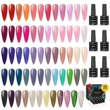 65 Pcs Gel Nail Polish Set, 60 Colors Nail Polish Kit with Base Matte & Glossy T