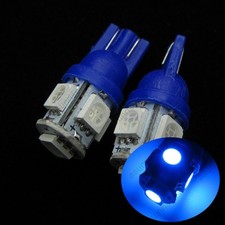 2 Blue T10 194 W5W 5-SMD 5050 LED Car Side Marker License Wedge Light 12V