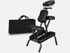 Foldable travel massage chair in black PU leather, suitable for tattoo parlors,