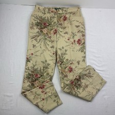 Lauren Ralph Lauren Floral Pants Womens 8 Tan Nature Flowers Preppy Vintage Y2K