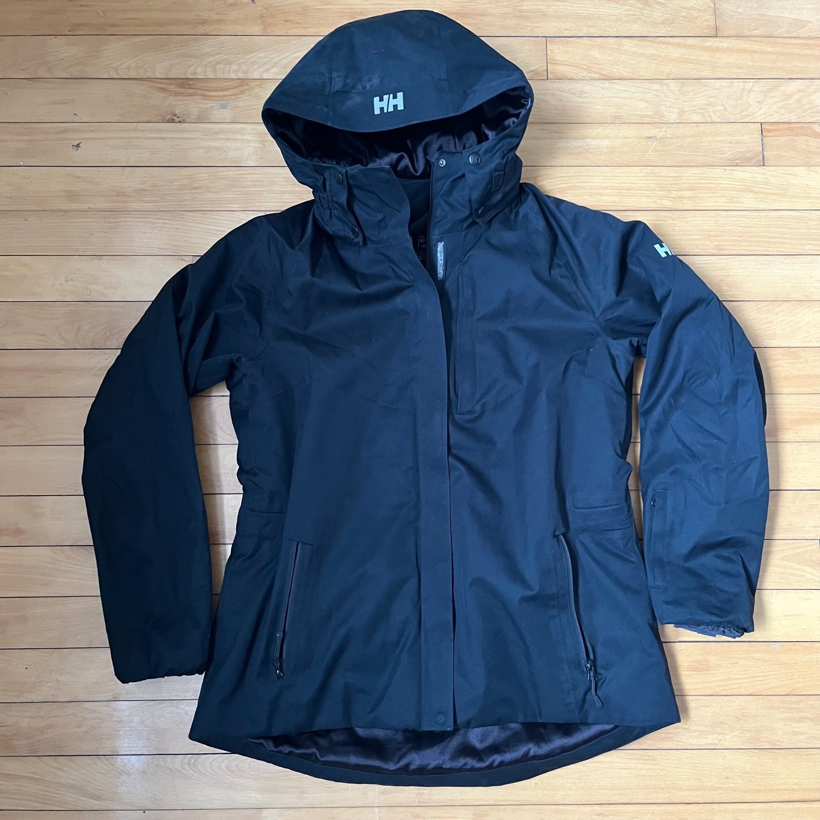 Helly Hansen Womens Black Hooded Ski Jacket Fleece Lined Large Regular Fit HH
