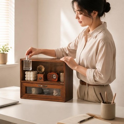 Holz Schreibtisch Organizer Mehrzweck Schreibtisch Aufbewahrungsbox Glastürverkleidungen